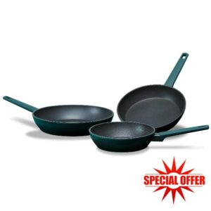 Dr.HOWS URBAN Deep Green 3 Pcs Premium Non Stick Pan Set- Aluminium Pan Nonstick - Deep Frying Stir Fry Pan For Induction