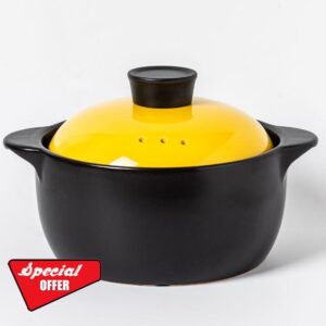 Aroplor Casserole Clay Pot Premium Ceramic Bowls With Lid Heat-Resistant Cooking Nonstick Stock Pot Soup Pot Cookware Stovetop Easy To Clean(Yellow 2.65Quart