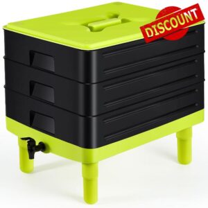 Thyle 3 Trays Worm Composter Bins Black Worm Composting System for Kitchen Indoor Outdoor Recycling Food Waste with Instruction