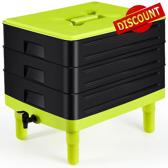 Thyle 3 Trays Worm Composter Bins Black Worm Composting System for Kitchen Indoor Outdoor Recycling Food Waste with Instruction