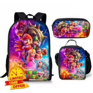 Cartoon Backpack 3 Piece School Bags For Teen Boys And Girls With Backpack Lunch Bag And Pencil Box 17 Inches