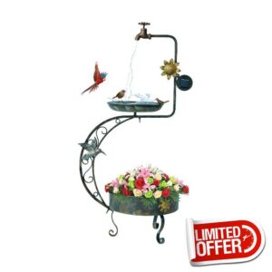 Bird Bath Durable Outdoor Solar Powered Bird Baths Lamp Lightweight Metal Birdbath Water Feeder Flower Planter Pot for Garden Lawn Decorations (birdbath2)