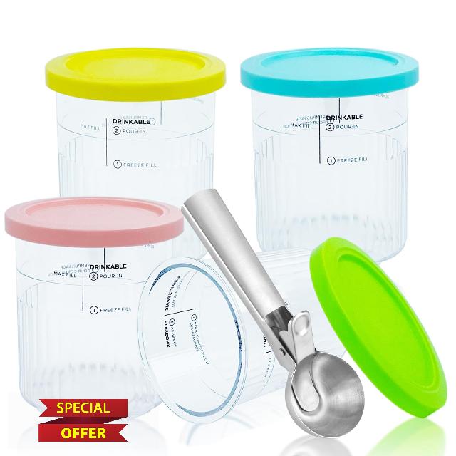 CUTIECLUB 4 Ice Cream Pint Containers 24oz and Lids for Ninja Creami NC500 NC501 Series Deluxe ice Cream Makers