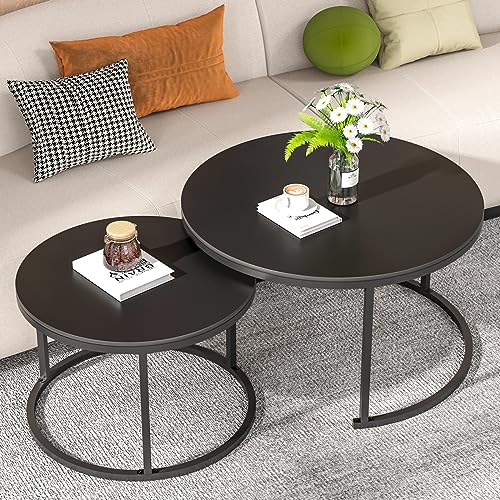Modern Small Round Coffee Tables for Living Room with Sintered Stone Table Top and Metal Legs