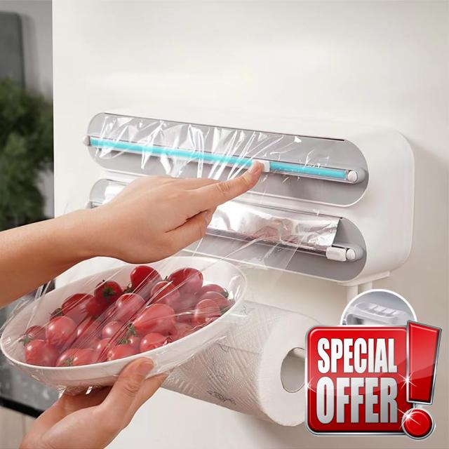 3 in 1 Wrap Organizer with Cutter Includes 2 Rolls of Plastic Wrap and Aluminum Foil Dispenser,Magnetic Paper Towel Holder for Fridge,foil and Plastic wrap Organizer,Magnetic Paper Towel Holder