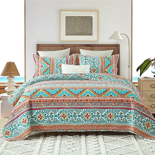 Striped Red Green Bohemian Bedspread