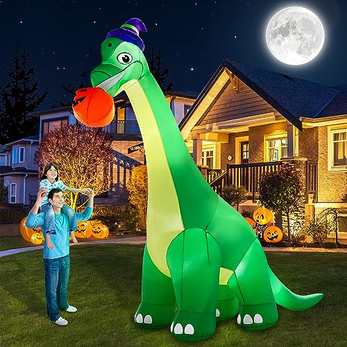 Bite Large Pumpkin with Witch Hat Build-in LED Light Strong Blower Huge Blow Up Yard Clearance Decor for Outdoor Indoor Holiday Party Yard