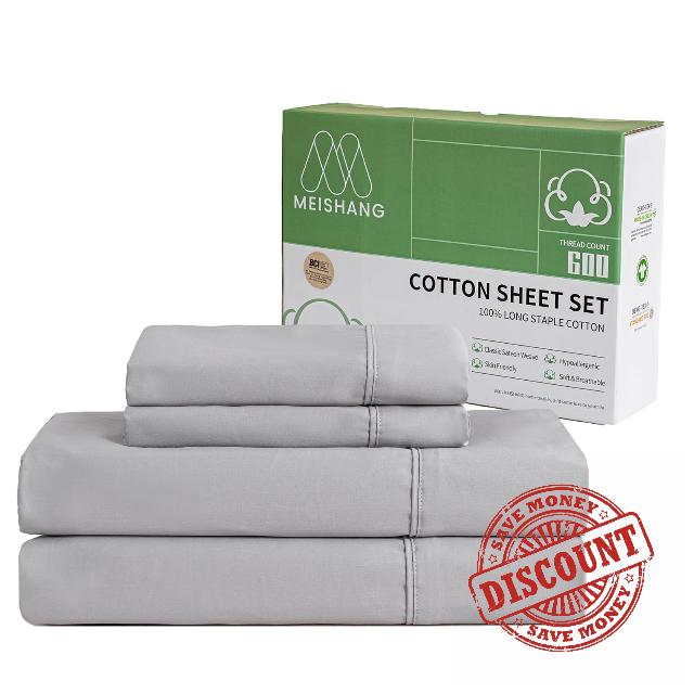 MEISHANG 600 Thread Count Cotton Sheets Queen Size