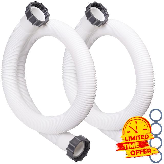 2 Pcs Pool Hoses for Above Ground Pools 1 1/2 Inch with 4 Leakproof Gaskets