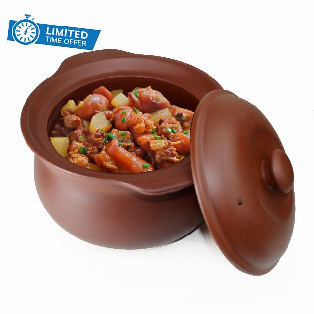 Yixing Casserole Clay Hot Pot 2qt Lid Cooking Serving Soup Simmered Stewed Ceramic Unglazed Bowls (Red M)