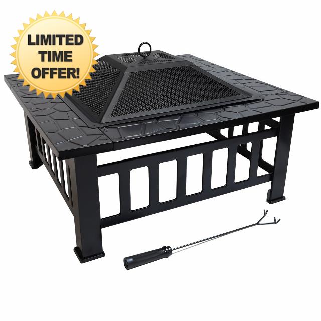 GasOne Fire Pit – 32-inch Outdoor Fire Pits – Metal Firepits for Outside Patio with Fireplace Screen – Elegant and Modern Fire Pit Table for Camping
