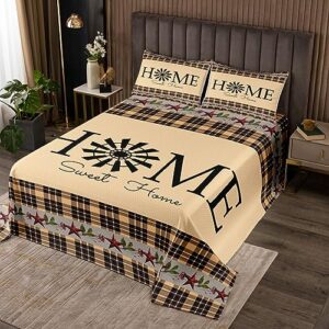 Windmill Decor Bedspread Set Twin Tan Khaki Black Plaid Coverlet Set Western Vintage Bedding Set Rustic Farmhouse Bedroom Decor