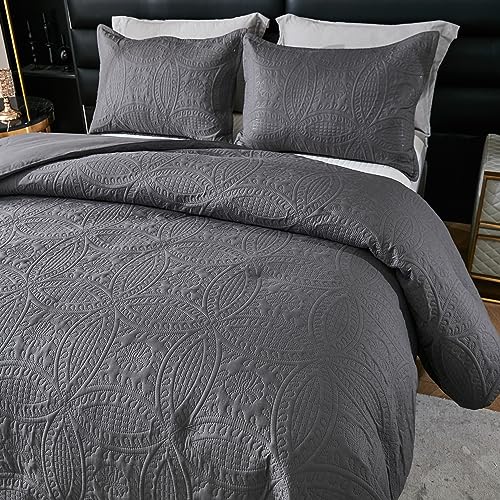 3 Pieces Dark Gray Boho Bedding Comforters Sets