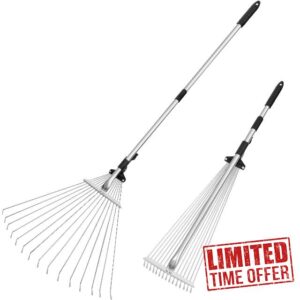 Adjustable Garden Metal Leaf Rake 15 Metal Tines