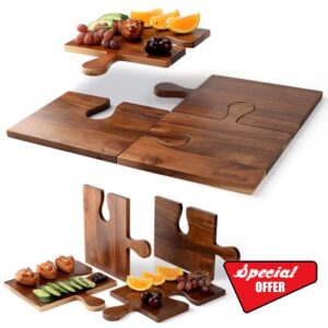 SUMMUE Wooden Cutting Boards for Kitchen - 19" x 15" Set of 4 Acacia Wood Large Charcuterie Boards Set with Puzzle Handles Chopping Boards for Meat