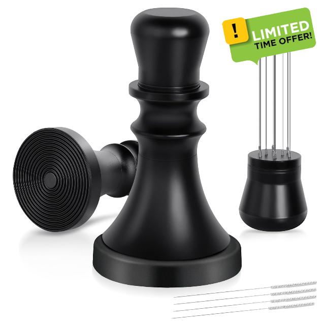 2 IN 1 WDT tool Espresso with Coffee Tamper Ripple Base Espresso Distribution Tools Set 10 x 0.35mm 304 Stainless Steel Needles Installed with 4 Extra needles Replacement (49mm Ripple Base)