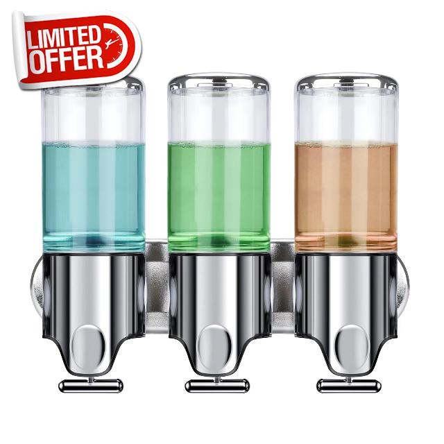 Insdawn 3 in 1 Chamber Wall Mounted Bathroom Shower Dispenser and Organizer-Holds Shampoo