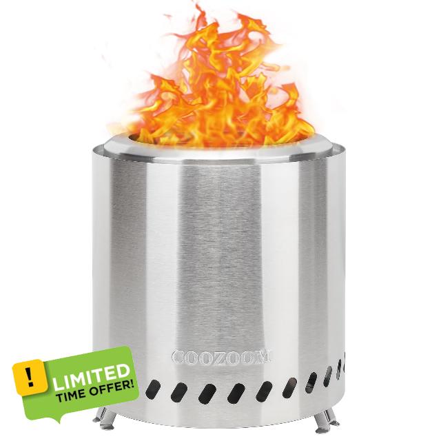 COOZOOM Portable Table Top Fire Pit: 10" x 8.6" Stainless Steel Mini Outdoor Stove with Stand