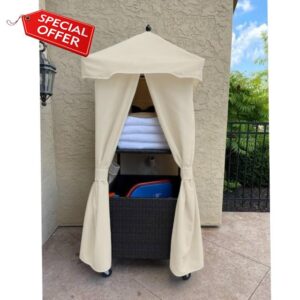 Outdoor Wicker Rolling Towel Valet Cover Water Resistant Patio Outdoor Towel Valet Cover (Replacement Cover Only)