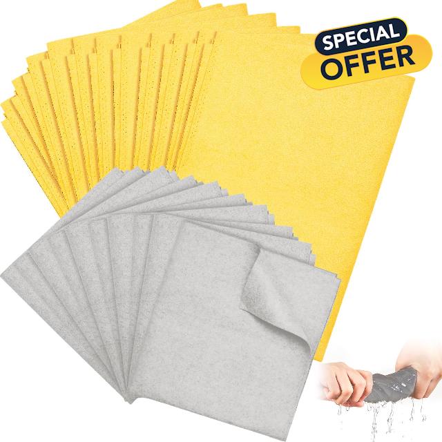 Preboun 20 Pcs Absorbent Cleaning Cloth Shammy Cloth Car Drying Chamois Towel