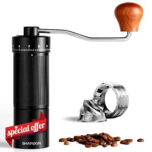 SHARDOR 918 Pro Manual Coffee Grinder Capacity 30g/1.06oz with Externally Numerical Adjustable Finely Setting Conical Burr - Aluminum Alloy Body