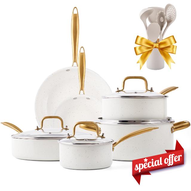 Ceramic Pots and Pans Set - Kitchen Cookware Sets Nontsick Non Toxic Cookware Set With Dutch Oven