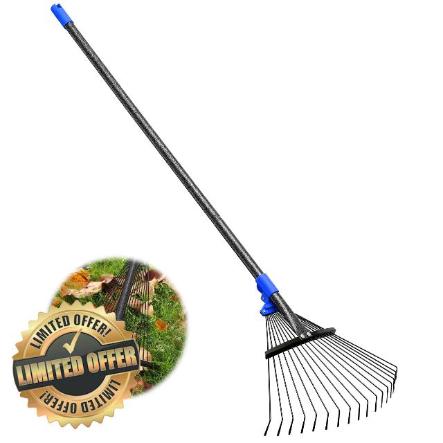 Garden Rake for Leaf with Expandable Head from 9.5 inch to 17 inch