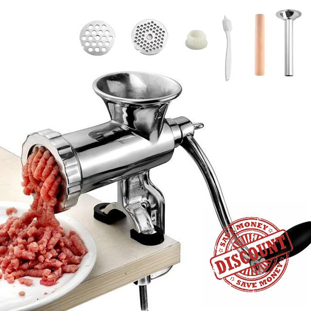"304 stainless steel manual meat grinder household hand-cranked meat grinder food processor meat grinder sausage stuffer machine size 12"