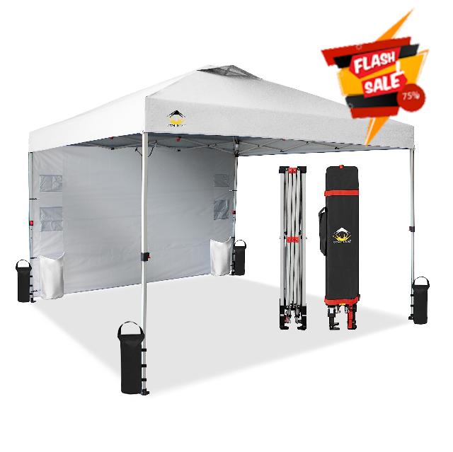 CROWN SHADES 10x10 Pop up Canopy Tent Instant Commercial Canopy with 150D Silver Coated Fabric Including One Multifunction Sidewall