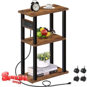 TUTOTAK Small Narrow Side Table with Charging Station