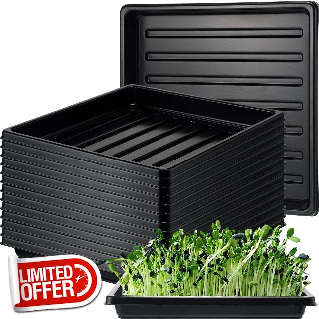 Tanlade 50 Pcs Plant Growing Trays Bulk 10.6" x 10.6" Plastic Garden Seed Starter Grow Trays No Drain Holes Reusable Plant Seeding Tray Flats for Gardening