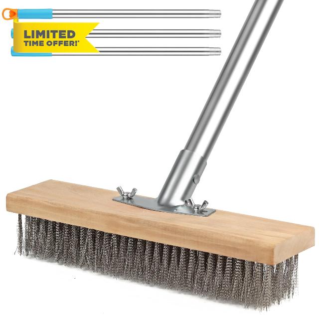 FENYUAN Floor Scrub Brush with Long Handle - 71" Heavy Duty Stainless Steel Wire Brush