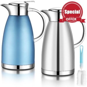 Mifoci 2 Pcs Coffee Carafe with cleaning Brush 61 oz Stainless Steel Hot Water Dispenser Hot Water Urn Thermal Pot Insulated Water Pitcher for tea Cold Heat Retention