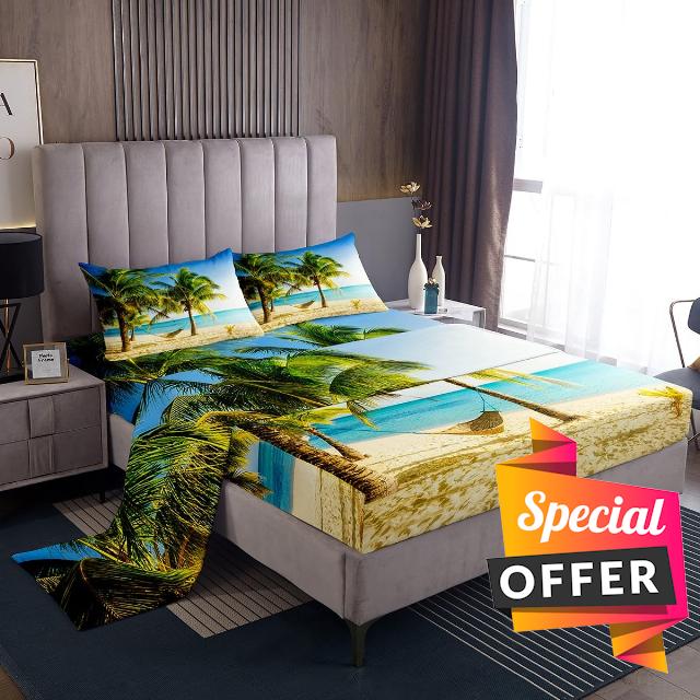 Coastal Palm Tree Bed Sheets Set Full Size