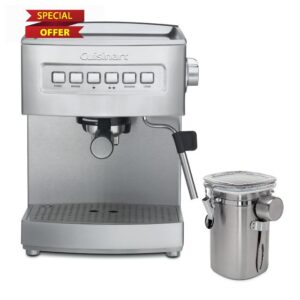Cuisinart EM-200NP1 15-Bar Espresso Maker Bundle with ChefWave Stainless Steel Coffee Canister with Measuring Spoon (2 Items)
