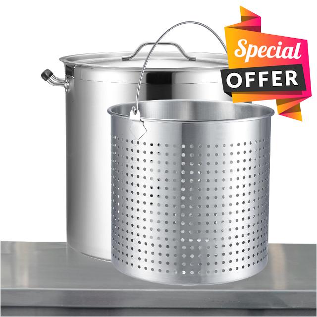 CURTA 75 Quart Large Stock Pot with Lid and Basket
