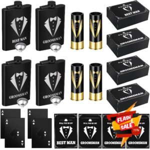 Mumufy 20 Pcs Groomsmen Gift Wedding Gift Include 4 Pcs 8 oz Groomsmen Flask 4 Card Bottle Opener 4 Shot Glasses 4 Groomsmen Gift Boxes 4 Proposal Cards Best Man Gift for Wedding Bachelor Party Favors