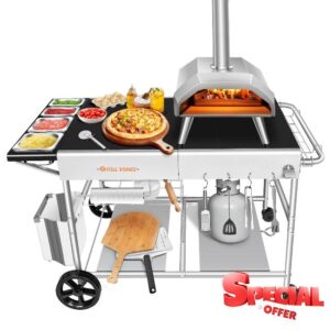 GRILL FORCE Pizza Oven Table with Pizza Topping Station