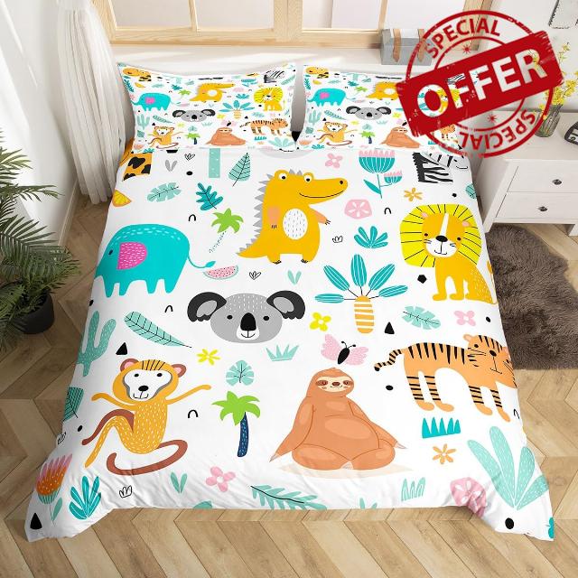 Feelyou Cute Sloth Dino Duvet Cover Full