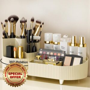 New 360 Rotating Makeup Organizer for Vanity with Brush Holder