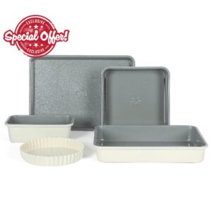 Sur La Table Kitchen Essential Carbon Steel Bakeware Set W/Premium PFA Free Grey Ceramic Nonstick - Linen White Exterior
