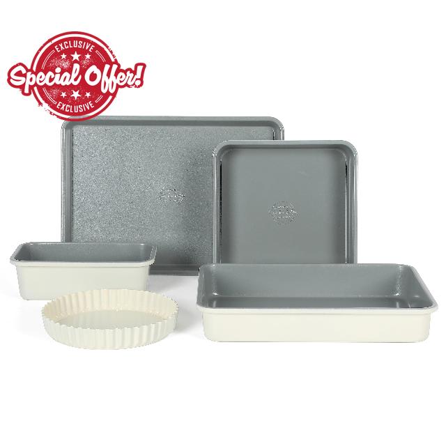 Sur La Table Kitchen Essential Carbon Steel Bakeware Set W/Premium PFA Free Grey Ceramic Nonstick - Linen White Exterior