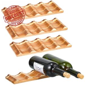 Suzile 4 Pack Wooden Wine Racks Countertop 16 Bottle Wine Rack Wave Shape Fridge Wine Bottle Holder Wood Wine Holder Stand Freestanding Wine Shelf Organizer for Kitchen Table Gifts Cabinet Pantry