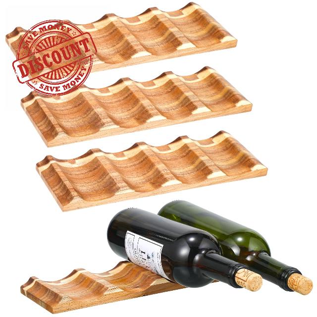 Suzile 4 Pack Wooden Wine Racks Countertop 16 Bottle Wine Rack Wave Shape Fridge Wine Bottle Holder Wood Wine Holder Stand Freestanding Wine Shelf Organizer for Kitchen Table Gifts Cabinet Pantry