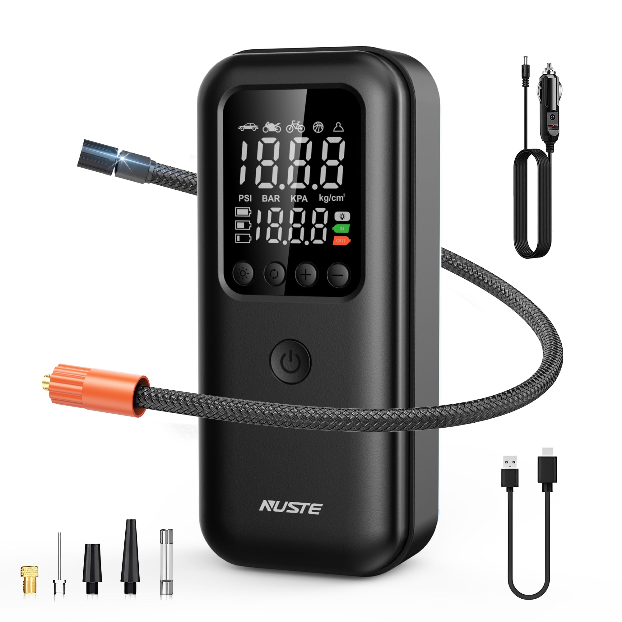 12V DC Bike Pump w/Digital Pressure Gauge LED Light for Car