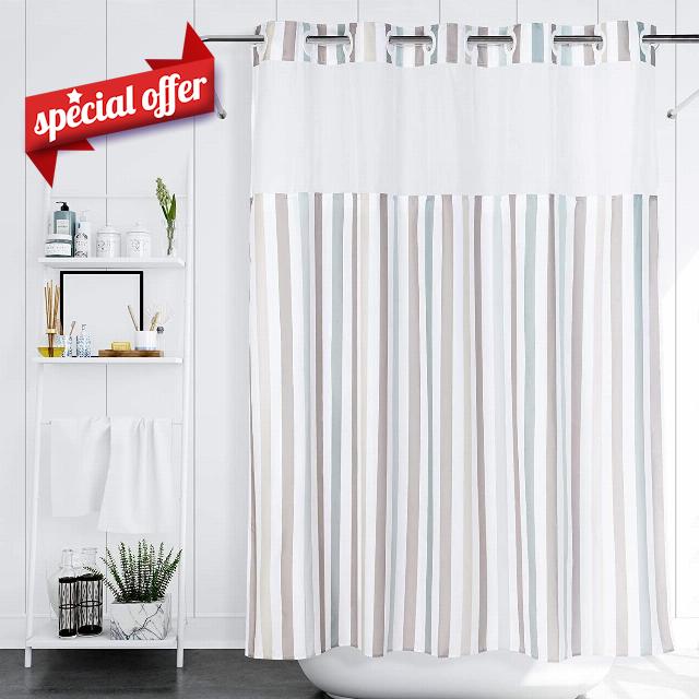 Lagute SnapHook Stijl Shower Curtain with Snap-in Liner| No Hook Needed | Removable Liner| See Through Top| Machine Washable| 74 L x 71W