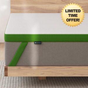 FLEXPEDIC 2 Inch Firm Mattress Queen Size - Extra Firm Memory Foam Bed Topper - Back Pain Relief - High Density Green Tea Foam Mattress Pad with Skin-Friendly Cover - CertiPUR-US Certified