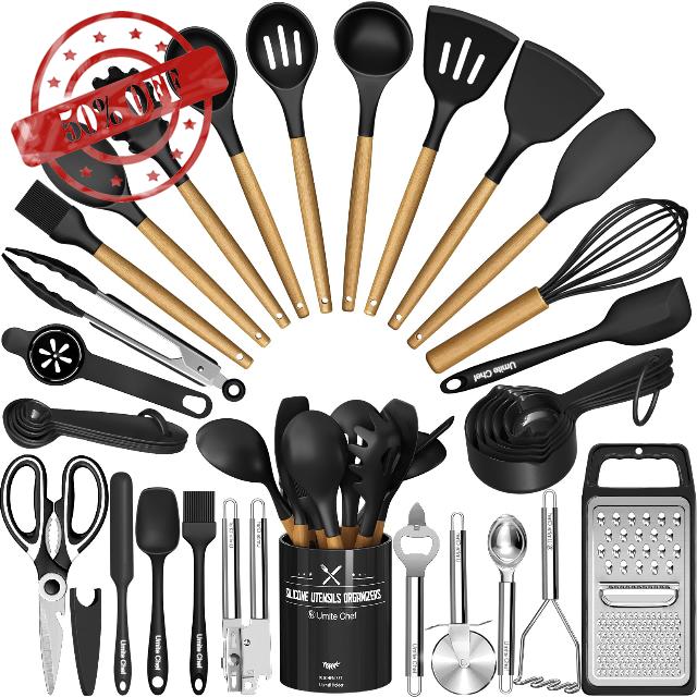 Kitchen Utensils Set- 34PCS Silicone Cooking Utensils with Holder
