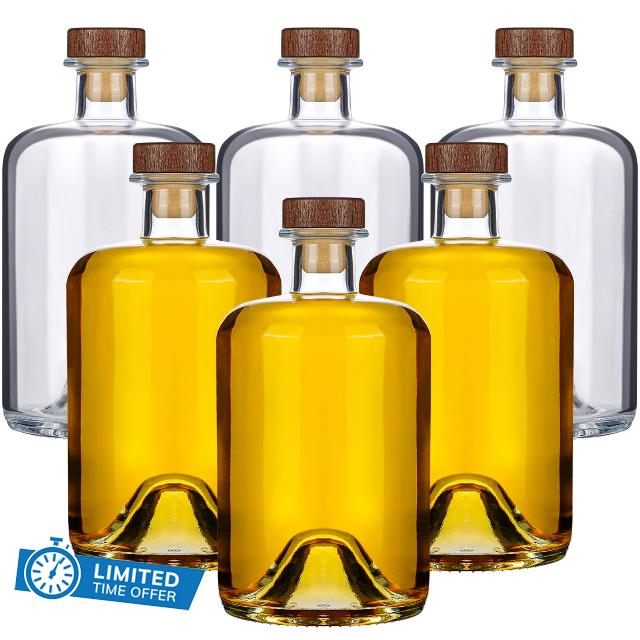 Liengoron 6Pack 17oz Glass Bottles with Cork 500ml Clear Glass Liquor Bottles with T-Top Wood Caps Empty Heavy Base Wine Bottles Home Brewing Crew Bottles for Wine Beverages Drinks Beer Soda