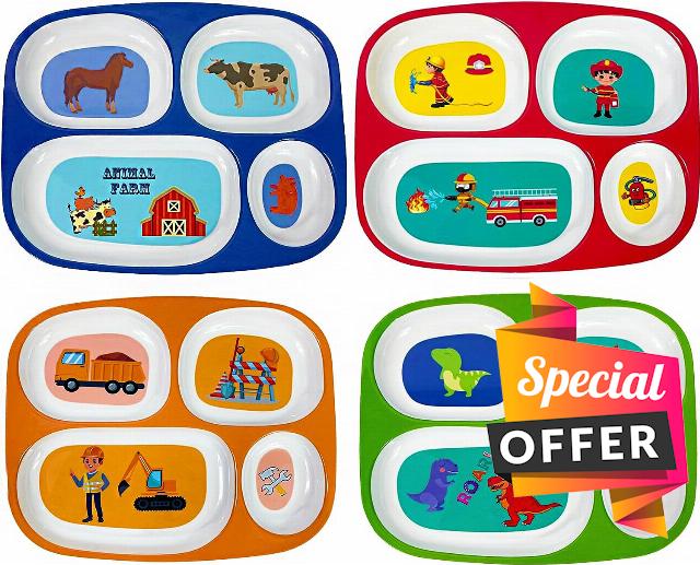 4E's Novelty 4 Melamine Dinner Plate for Kids Boys